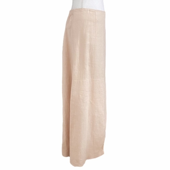 KOKOMARINA LINEN SOFT PINK FAUX WRAP CROSS OVER FRONT SLIT HIGH RISE MIDI SKIRT - Picture 3 of 11